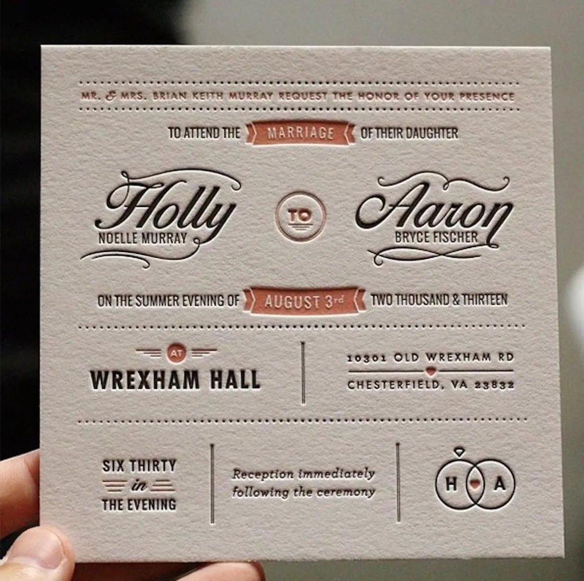 letterpress wedding invite card